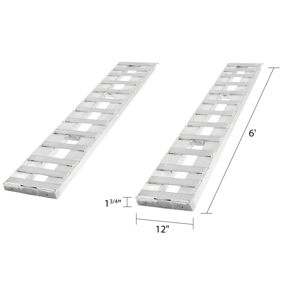 12" W Aluminum Car Trailer Ramps, Hook & Plate Hybrid End, Knife Foot - 3,000 lb. Per Axle