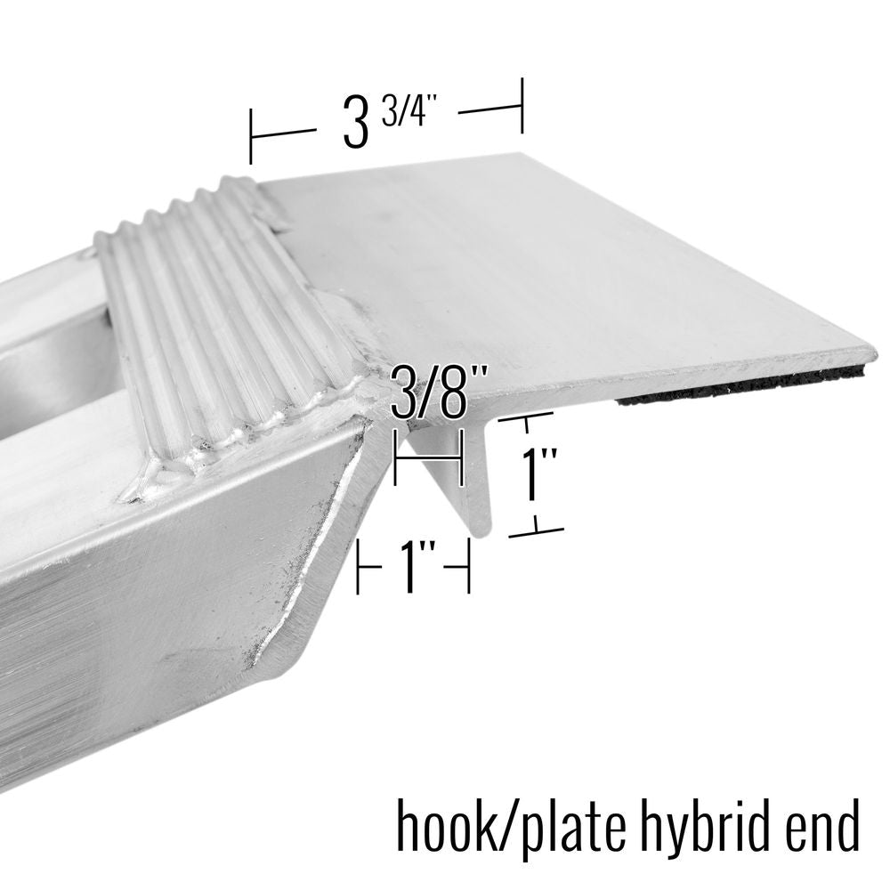 12" W Aluminum Car Trailer Ramps, Hook & Plate Hybrid End, Knife Foot - 3,000 lb. Per Axle