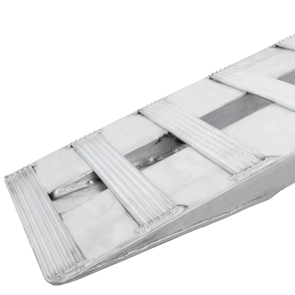 12" W Aluminum Car Trailer Ramps, Hook & Plate Hybrid End, Knife Foot - 3,000 lb. Per Axle