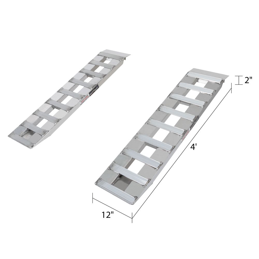 12" W Aluminum Car Trailer Ramps, Hook & Plate Hybrid End, Knife Foot - 3,000 lb. Per Axle