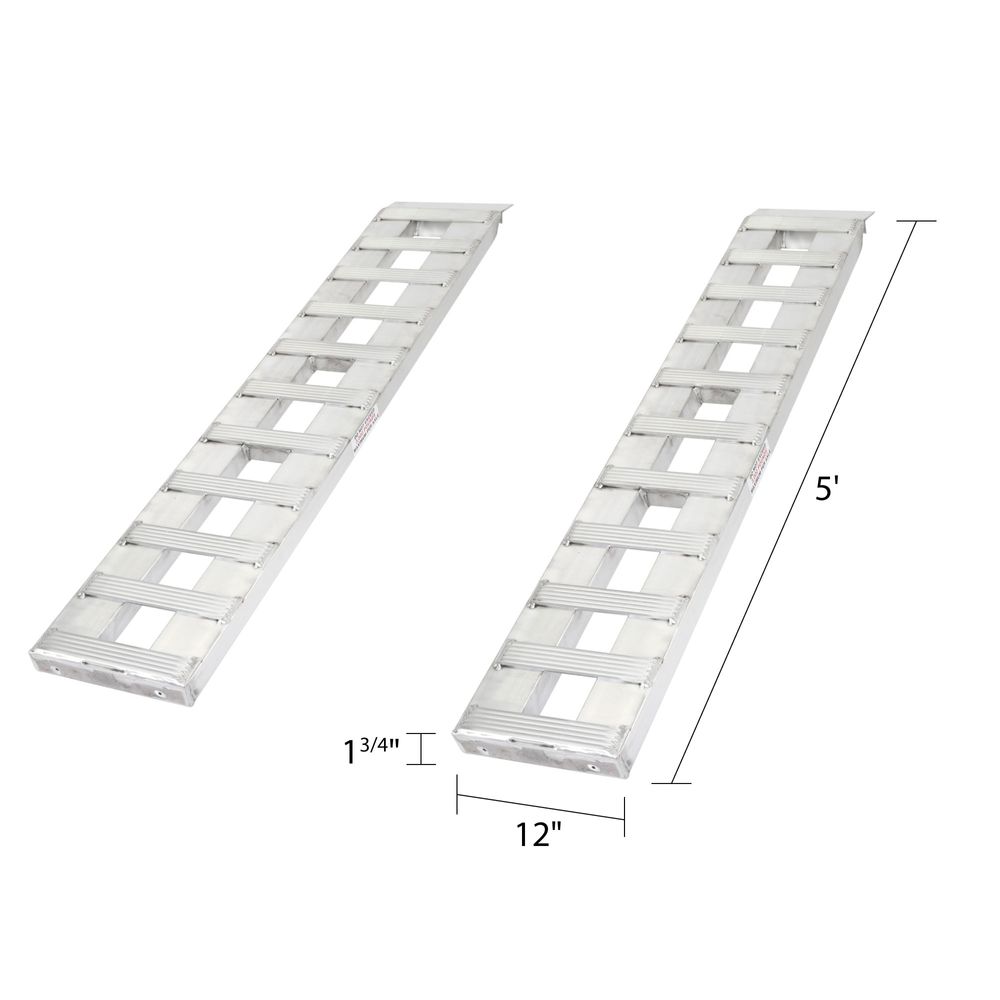 12" W Aluminum Car Trailer Ramps, Hook & Plate Hybrid End, Knife Foot - 3,000 lb. Per Axle