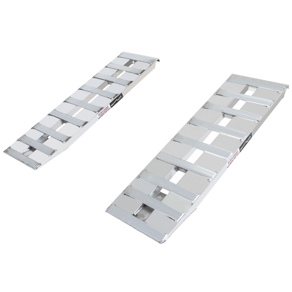 15" W Aluminum Car Trailer Ramps Hook End, Knife Foot- 5,000 lb. Per Axle
