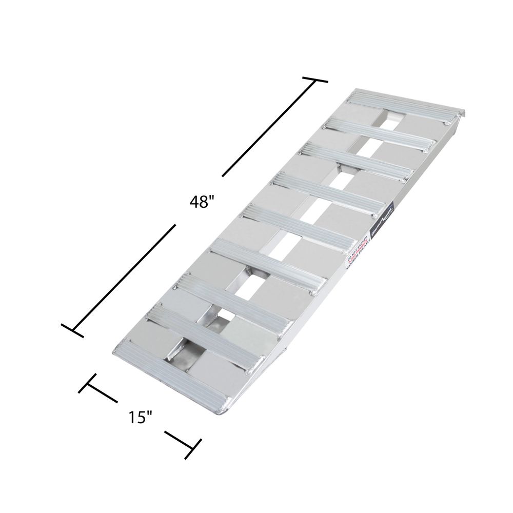15" W Aluminum Car Trailer Ramps Hook End, Knife Foot- 5,000 lb. Per Axle