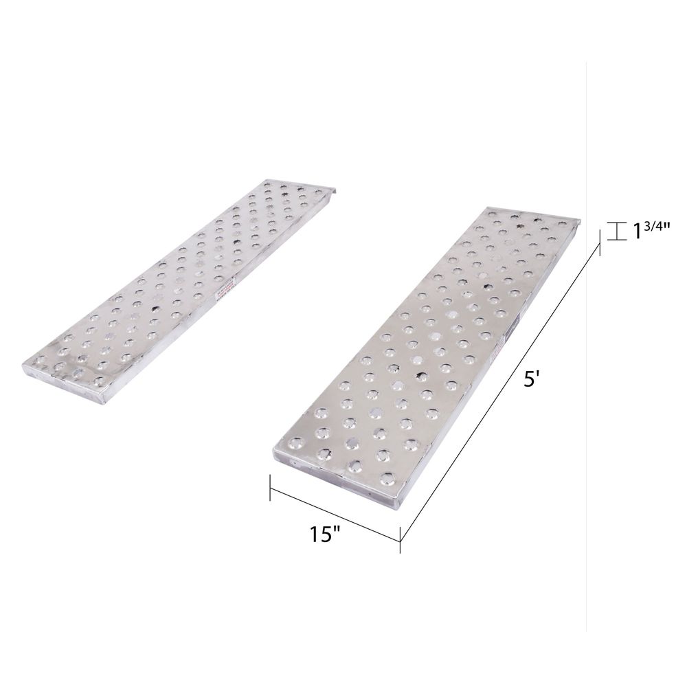 5' L X 15" W EZ Traction Aluminum Car Trailer Ramps, Hook End, Stub Foot - 5,000 lb. Per Axle