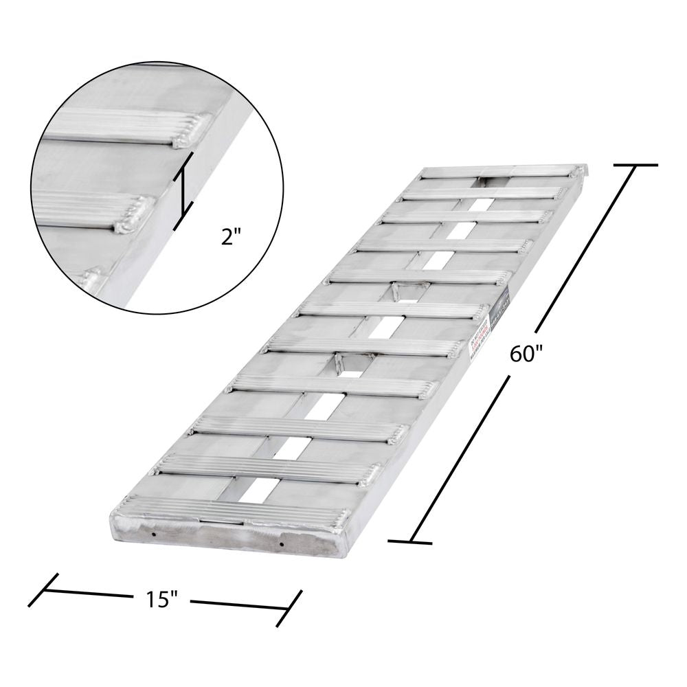 15" W Aluminum Car Trailer Ramps Hook End, Knife Foot- 5,000 lb. Per Axle