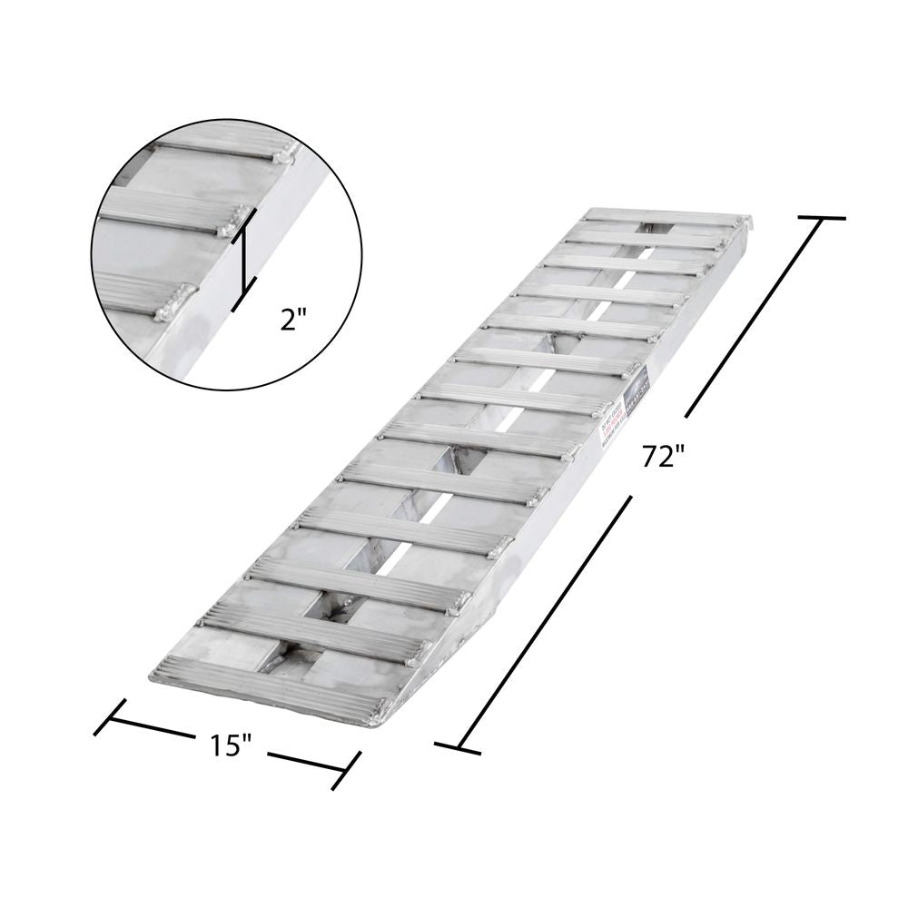 15" W Aluminum Car Trailer Ramps Hook End, Knife Foot- 5,000 lb. Per Axle