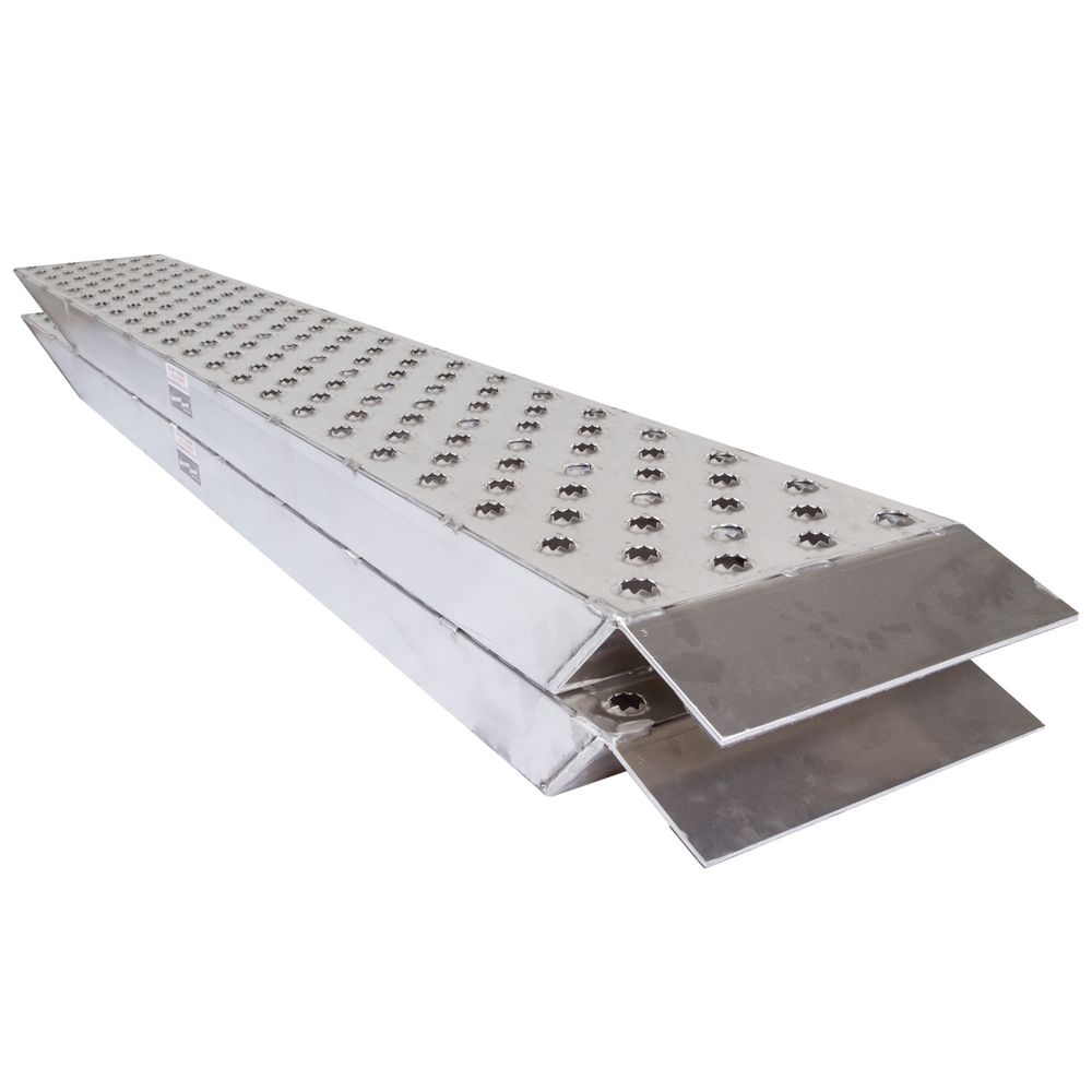 7' 10" L X 15" W EZ Traction Aluminum Car Trailer Ramps, Plate End, Knife Foot - 5,000 lb. Per Axle