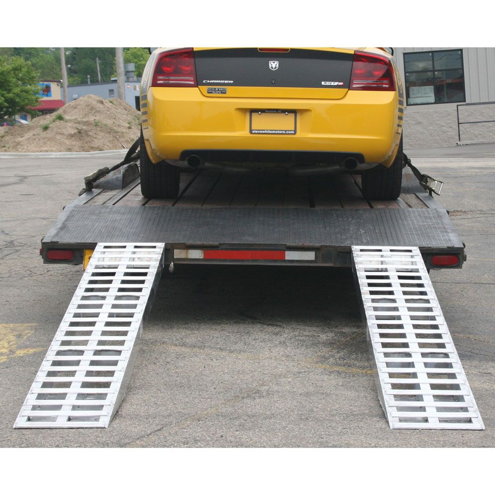 10' L x 20" W Aluminum Car Trailer Ramps, Pin-On End, Knife Foot - 5,000 lb. Per Axle