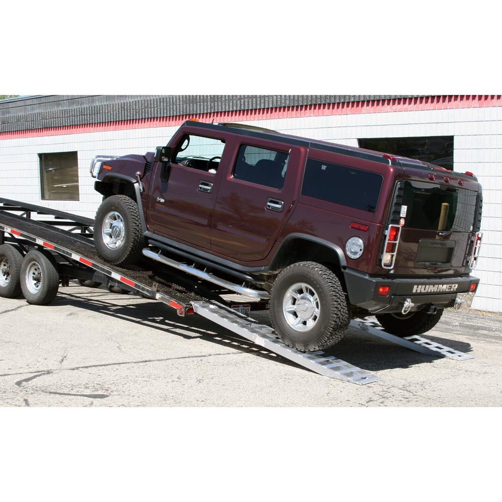 10' L x 20" W Aluminum Car Trailer Ramps, Pin-On End, Knife Foot - 5,000 lb. Per Axle