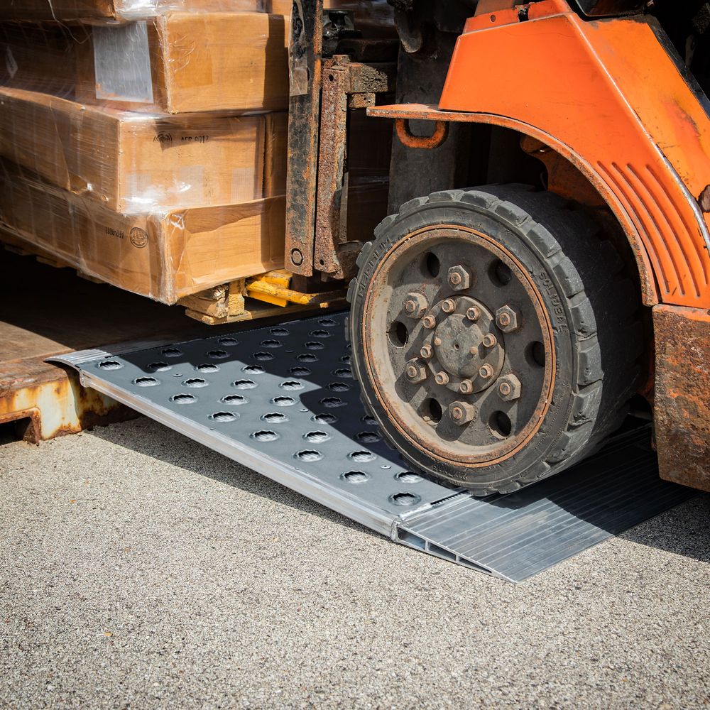 36" x 36" Punch Plate Aluminum Shipping Container Ramps - 8,000 lb. Cap