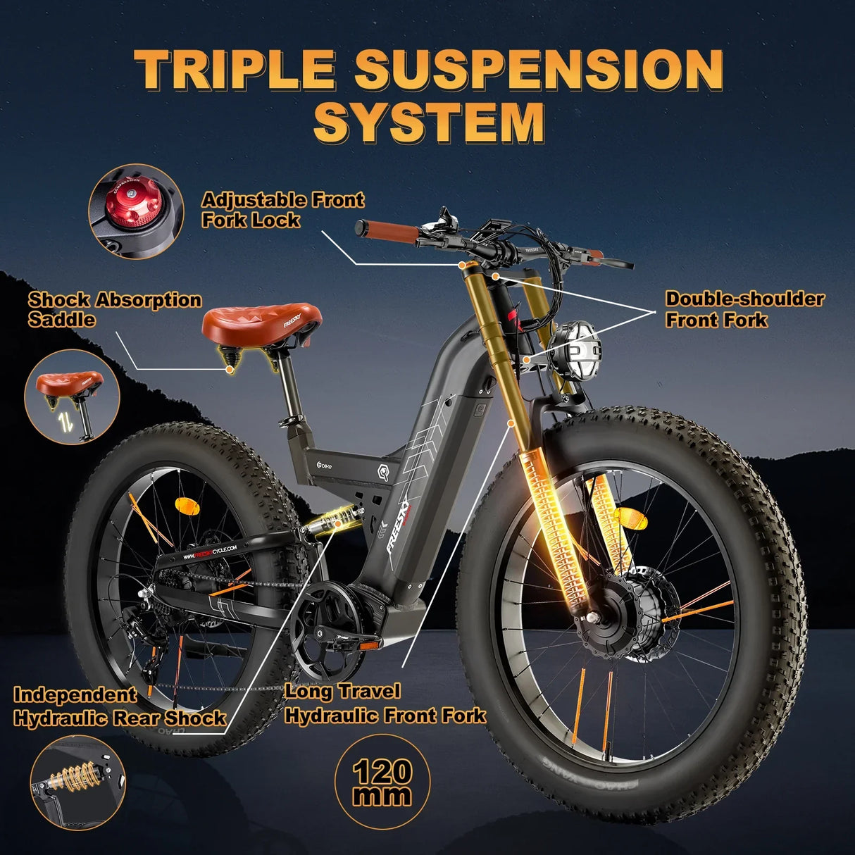 FREESKY Warrior M-530 1000 w Mountain Ebike 4 Fat Tire Electric Fat Tire Mountain eBike