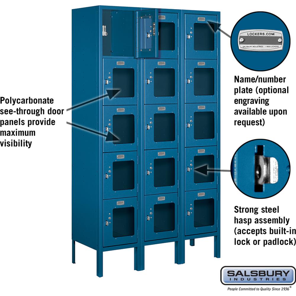 12" Wide Five Tier Box Style See-Through Metal Locker - 3 Wide - 5 Feet High - 12" Deep by Salsbury