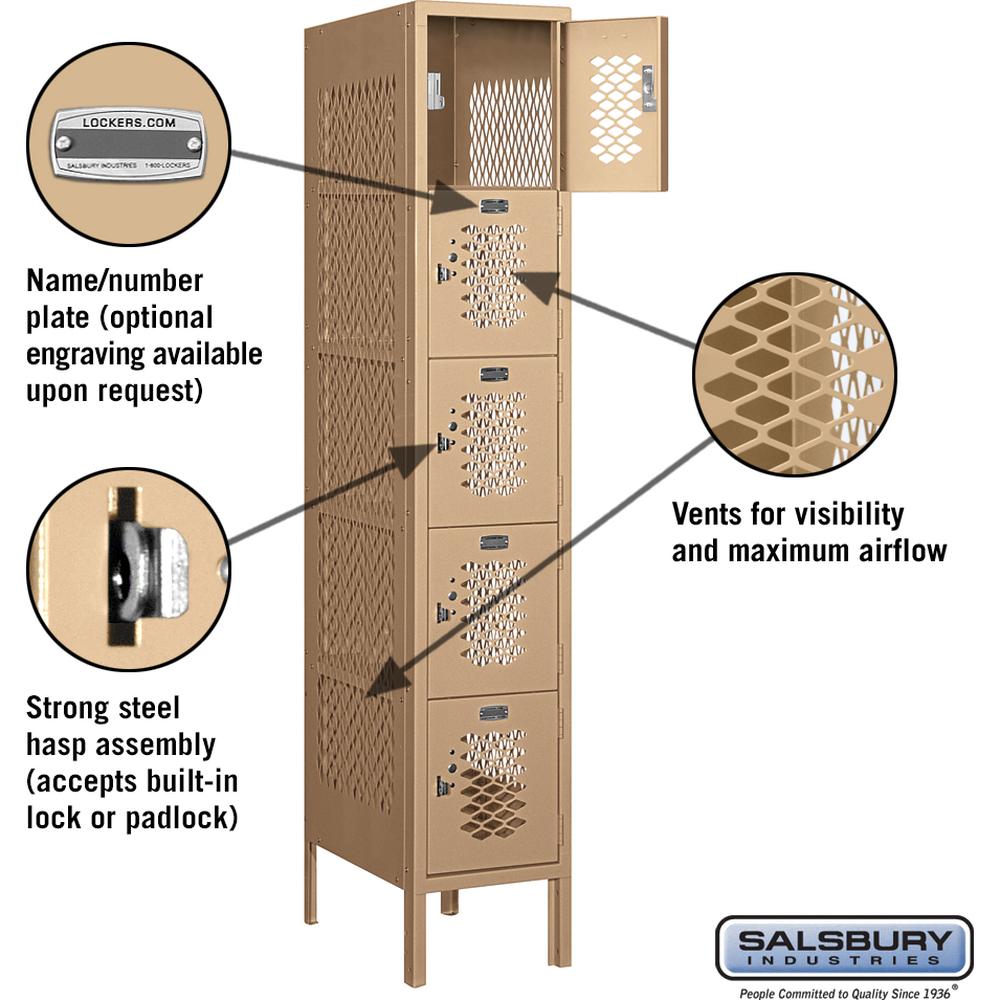 12" Wide Five Tier Box Style Vented Metal Locker - 1 Wide - 5 Feet High - 18" Deep by Salsbury