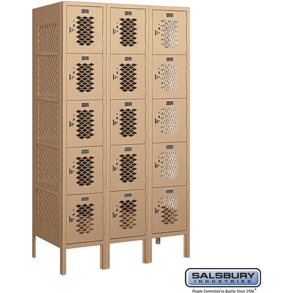 12" Wide Five Tier Box Style Vented Metal Locker - 3 Wide - 5 Feet High - 18" Deep by Salsbury