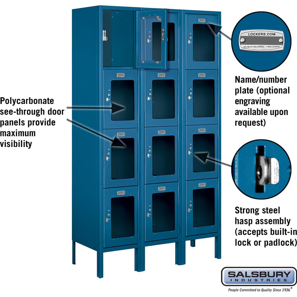 12" Wide Four Tier See-Through Metal Locker - 3 Wide - 5 Feet High - 12" Deep by Salsbury