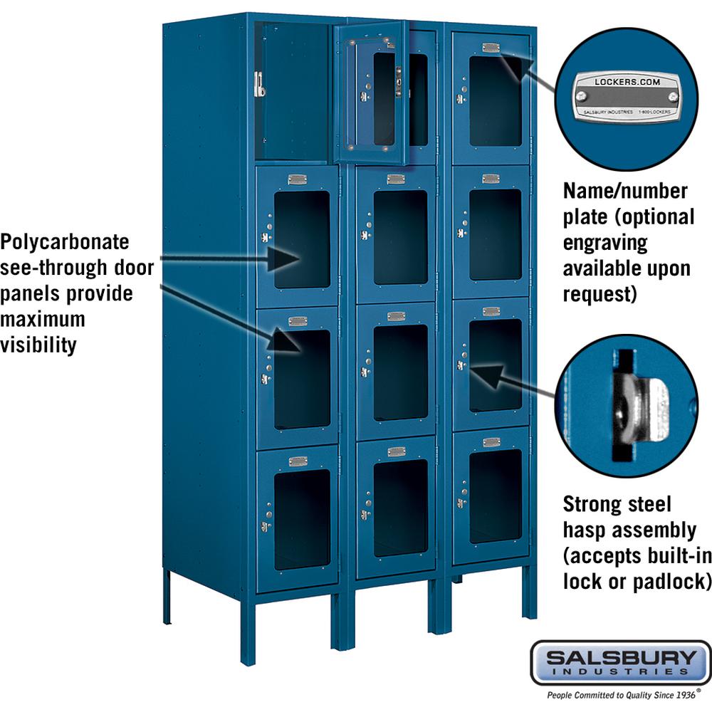 12" Wide Four Tier See-Through Metal Locker - 3 Wide - 5 Feet High - 18" Deep by Salsbury