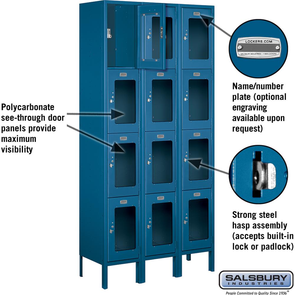 12" Wide Four Tier See-Through Metal Locker - 3 Wide - 6 Feet High - 12" Deep by Salsbury