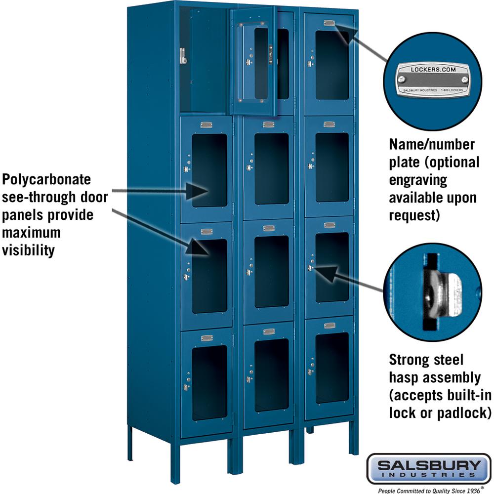 12" Wide Four Tier See-Through Metal Locker - 3 Wide - 6 Feet High - 15" Deep by Salsbury