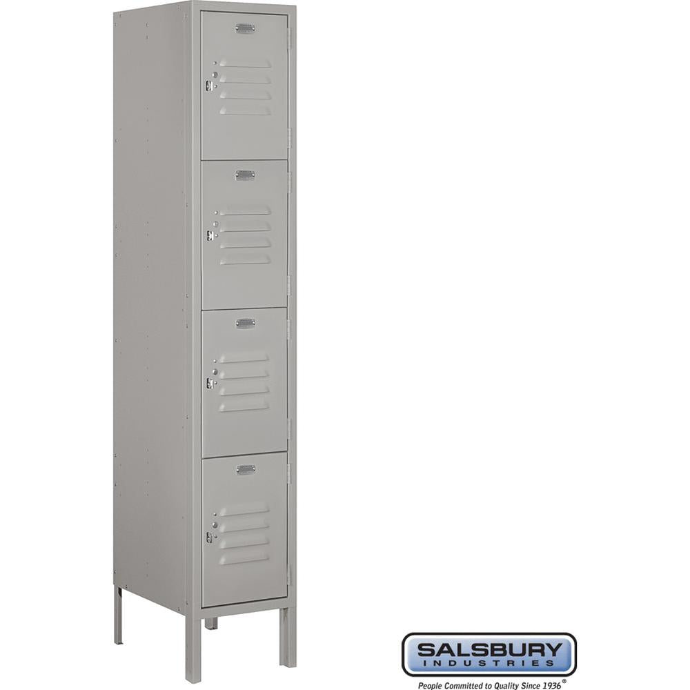 12" Wide Four Tier Standard Metal Locker - 1 Wide - 5 Feet High - 15" Deep by Salsbury