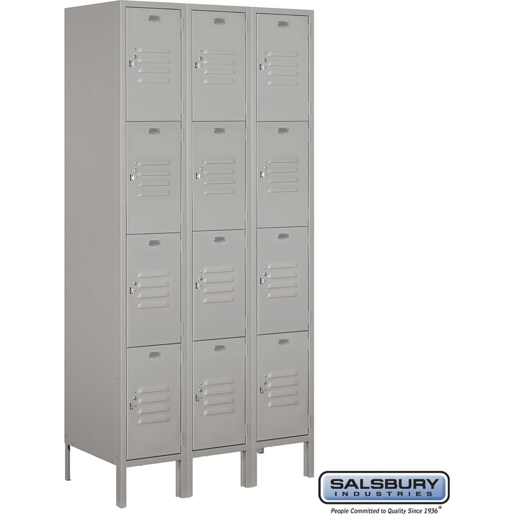 12" Wide Four Tier Standard Metal Locker - 3 Wide - 6 Feet High - 18" Deep by Salsbury