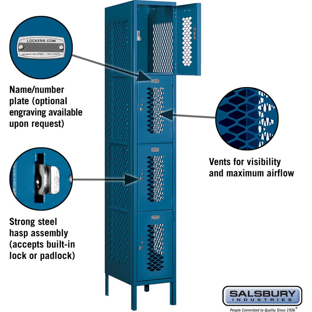 12" Wide Four Tier Vented Metal Locker - 1 Wide - 6 Feet High - 18" Deep by Salsbury