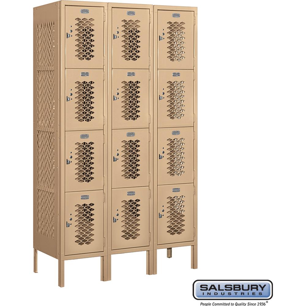 12" Wide Four Tier Vented Metal Locker - 3 Wide - 5 Feet High - 15" Deep by Salsbury