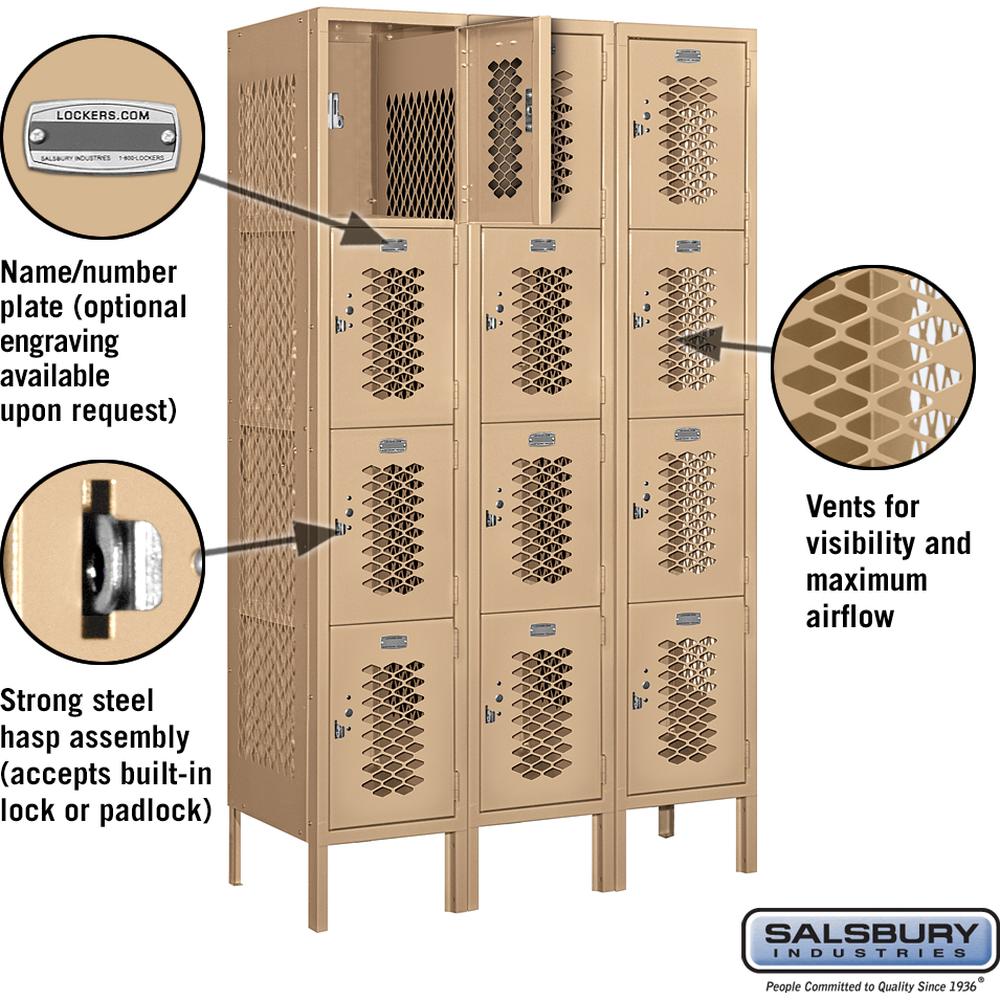 12" Wide Four Tier Vented Metal Locker - 3 Wide - 5 Feet High - 15" Deep by Salsbury