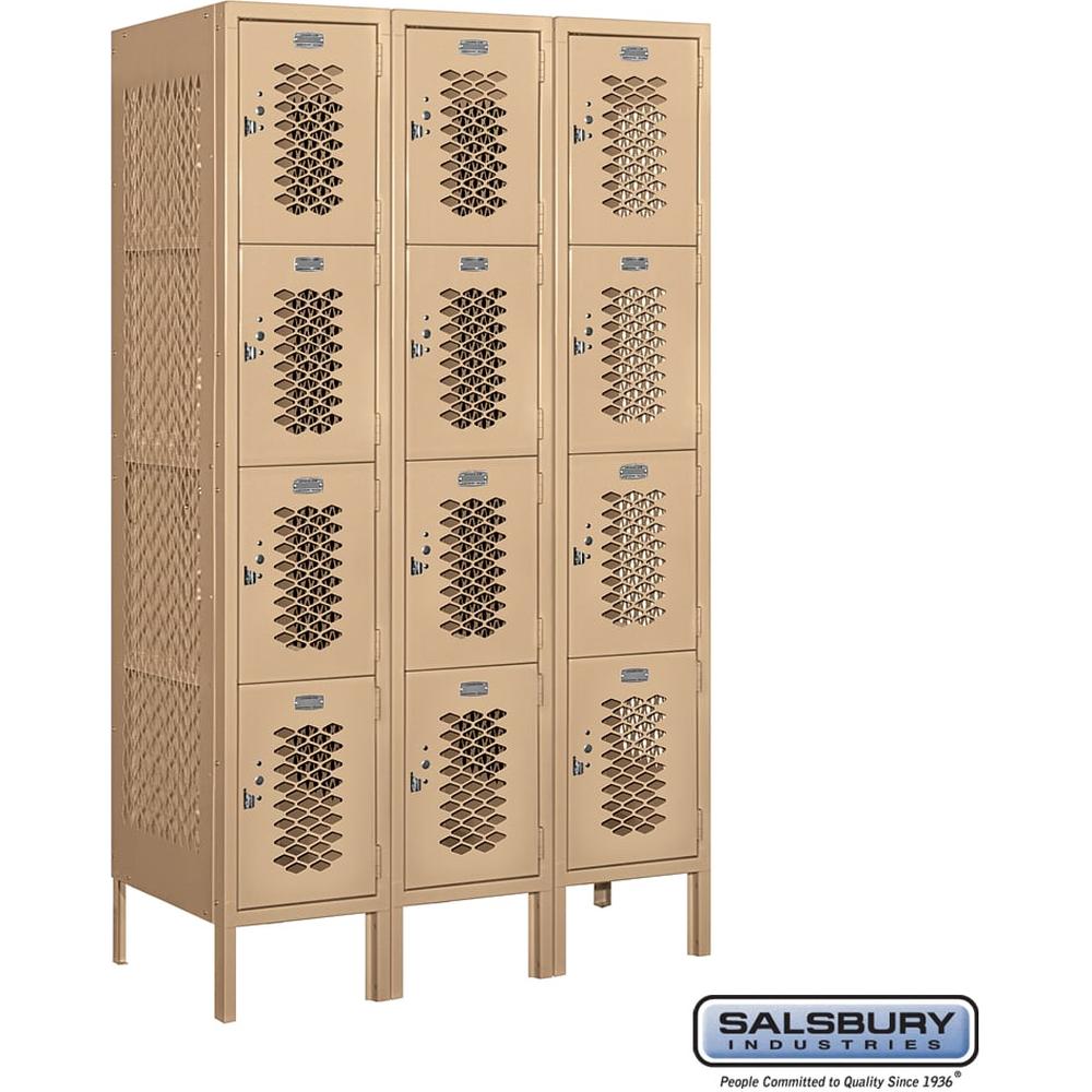 12" Wide Four Tier Vented Metal Locker - 3 Wide - 5 Feet High - 18" Deep by Salsbury