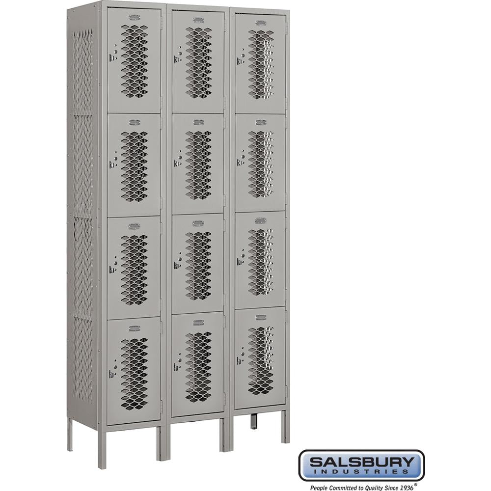 12" Wide Four Tier Vented Metal Locker - 3 Wide - 6 Feet High - 12" Deep by Salsbury