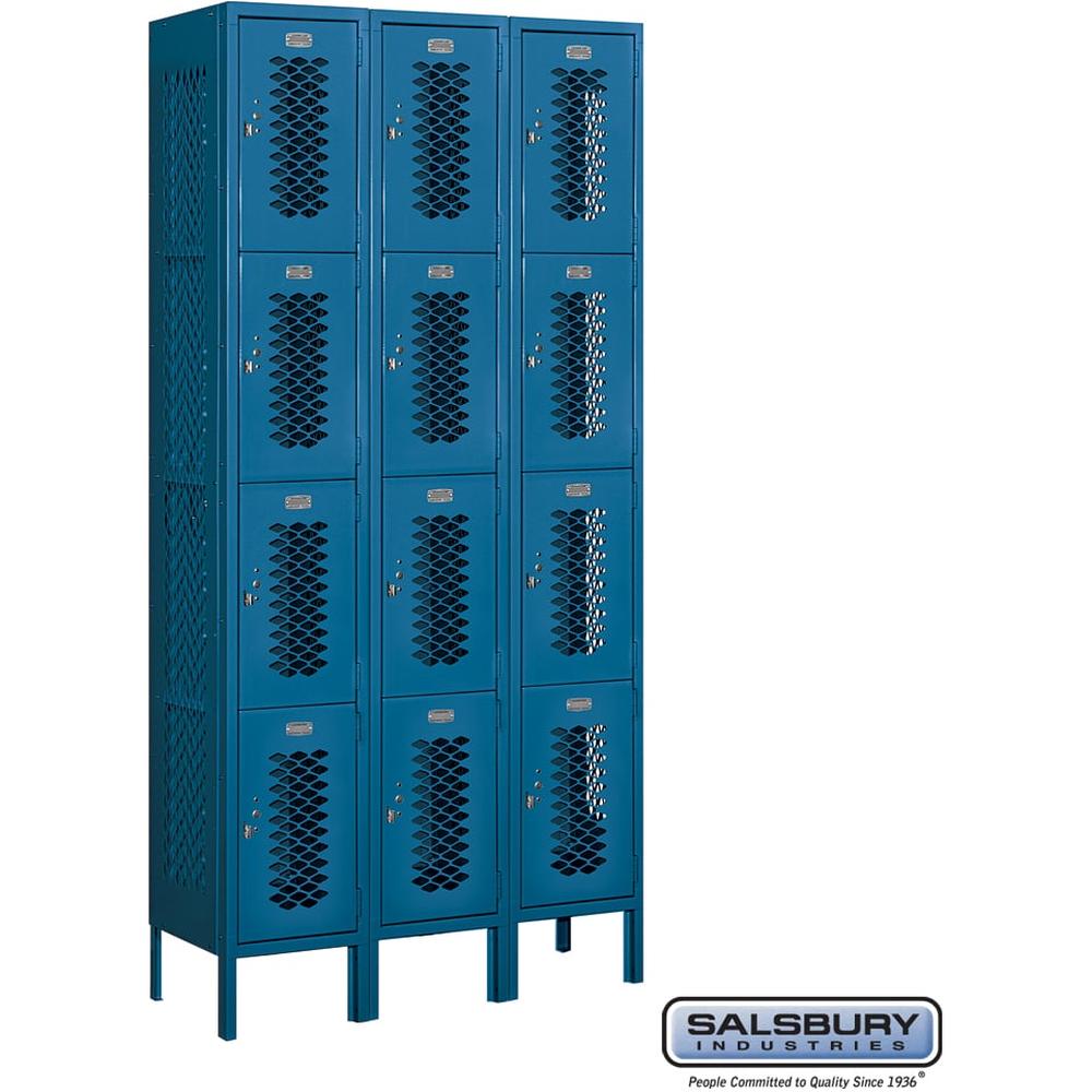 12" Wide Four Tier Vented Metal Locker - 3 Wide - 6 Feet High - 12" Deep by Salsbury