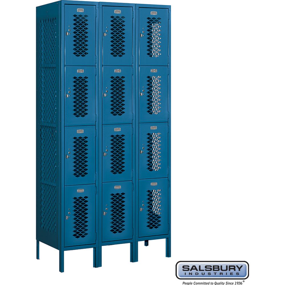 12" Wide Four Tier Vented Metal Locker - 3 Wide - 6 Feet High - 18" Deep by Salsbury