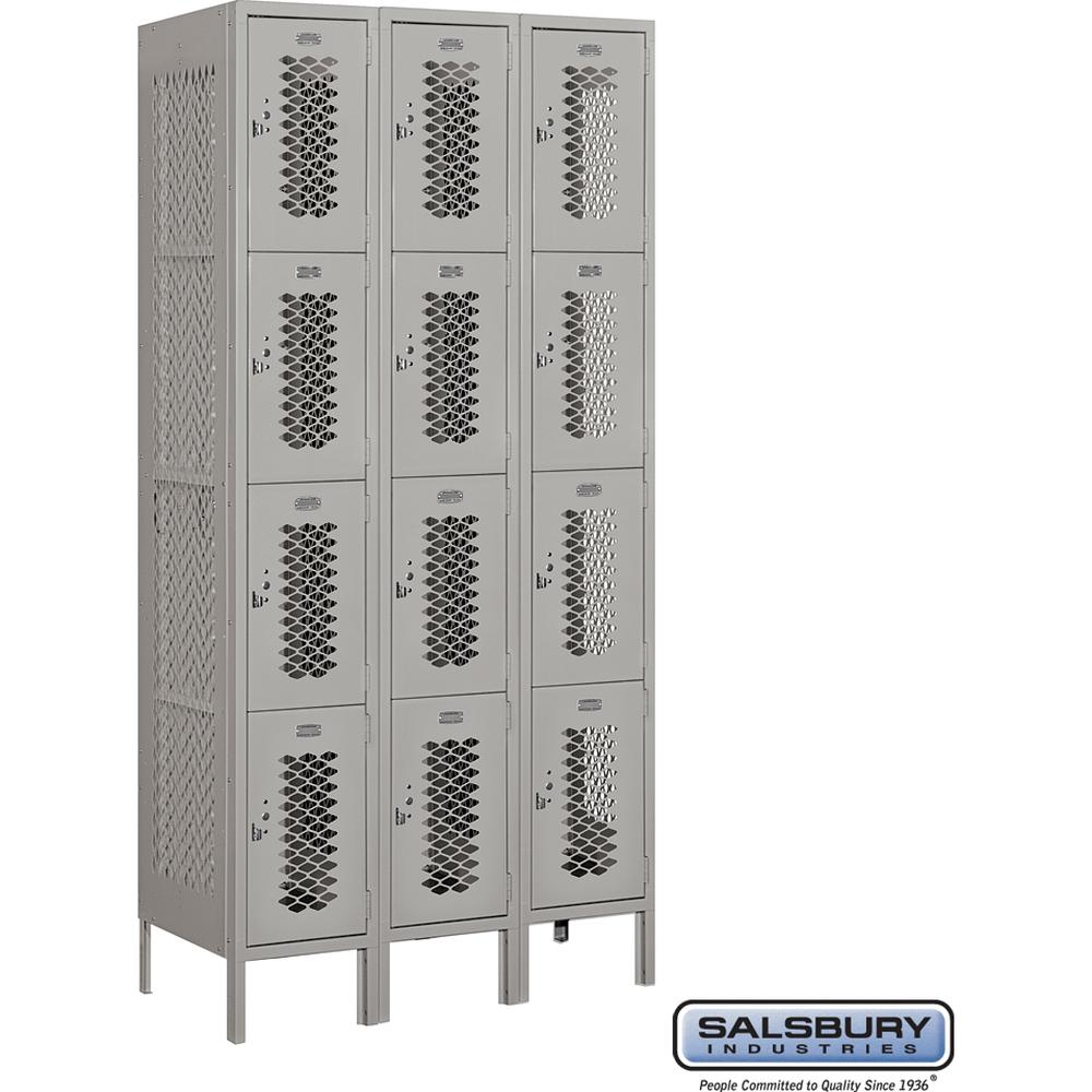 12" Wide Four Tier Vented Metal Locker - 3 Wide - 6 Feet High - 18" Deep by Salsbury
