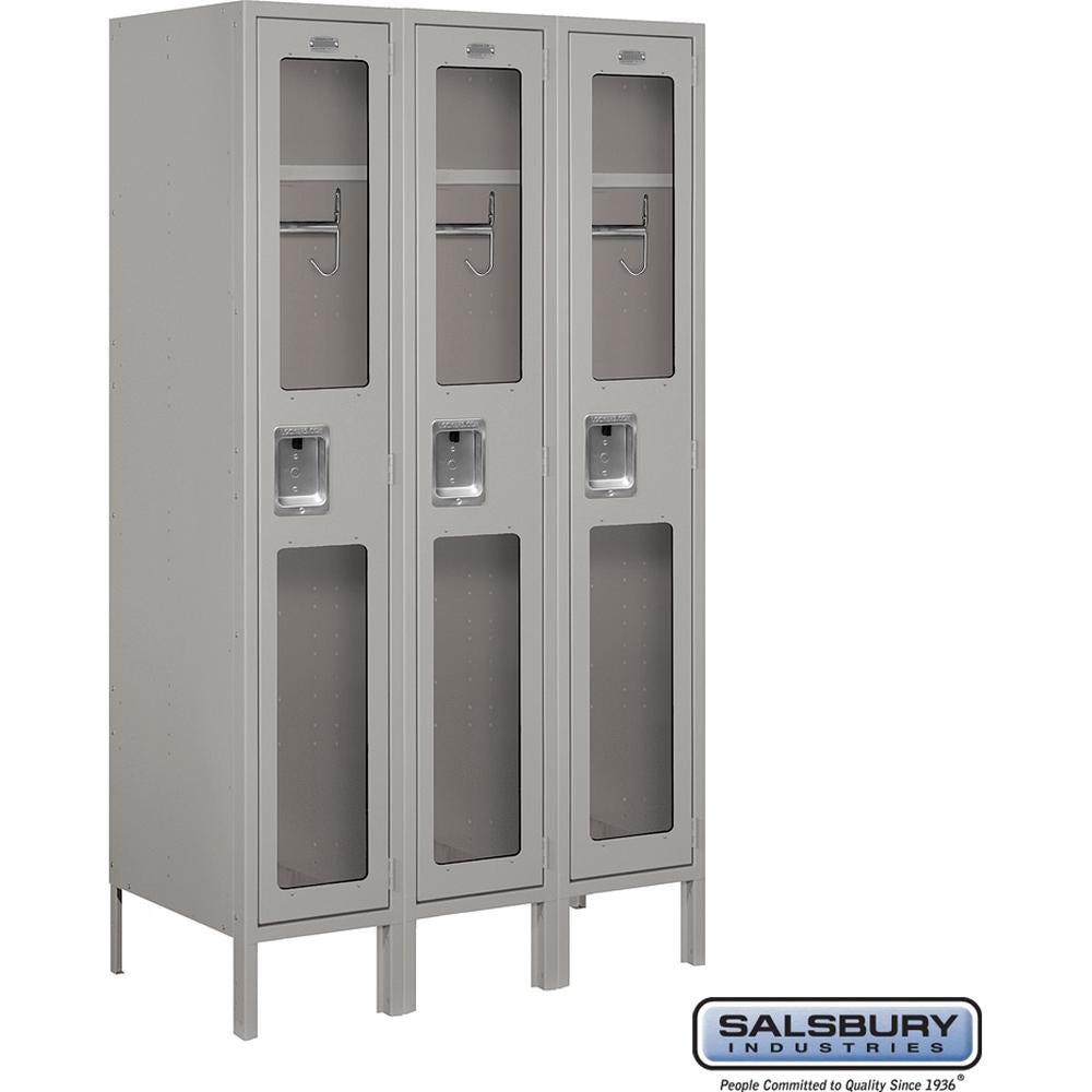 12" Wide Single Tier See-Through Metal Locker - 3 Wide - 5 Feet High - 18" Deep by Salsbury