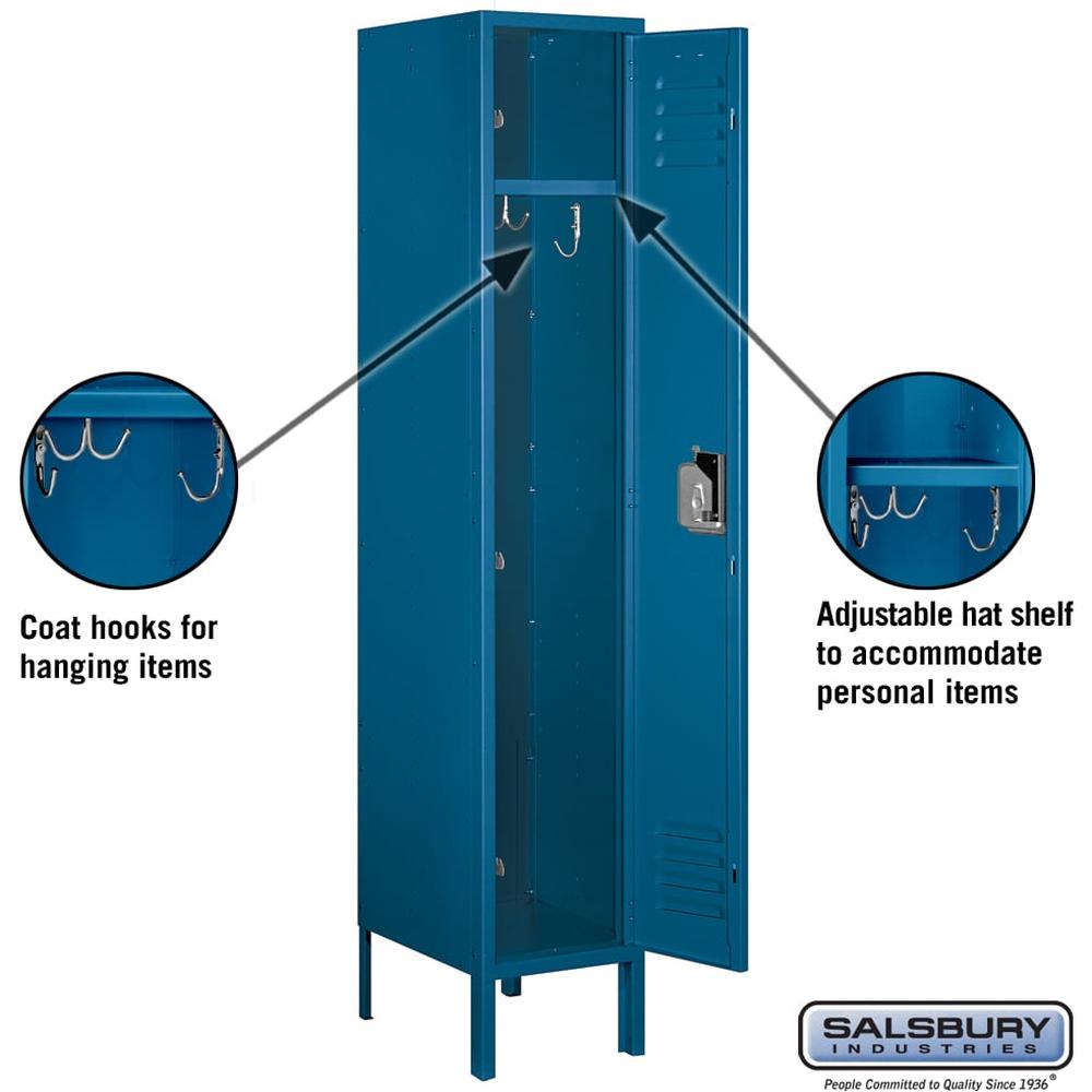 12" Wide Single Tier Standard Metal Locker - 1 Wide - 5 Feet High - 15" Deep by Salsbury