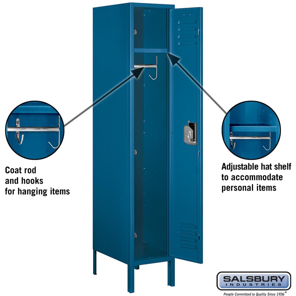 12" Wide Single Tier Standard Metal Locker - 1 Wide - 5 Feet High - 18" Deep by Salsbury