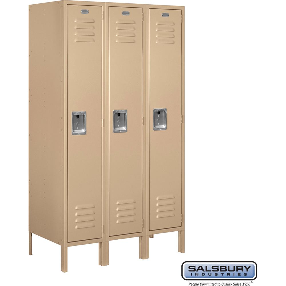 12" Wide Single Tier Standard Metal Locker - 3 Wide - 5 Feet High - 18" Deep by Salsbury