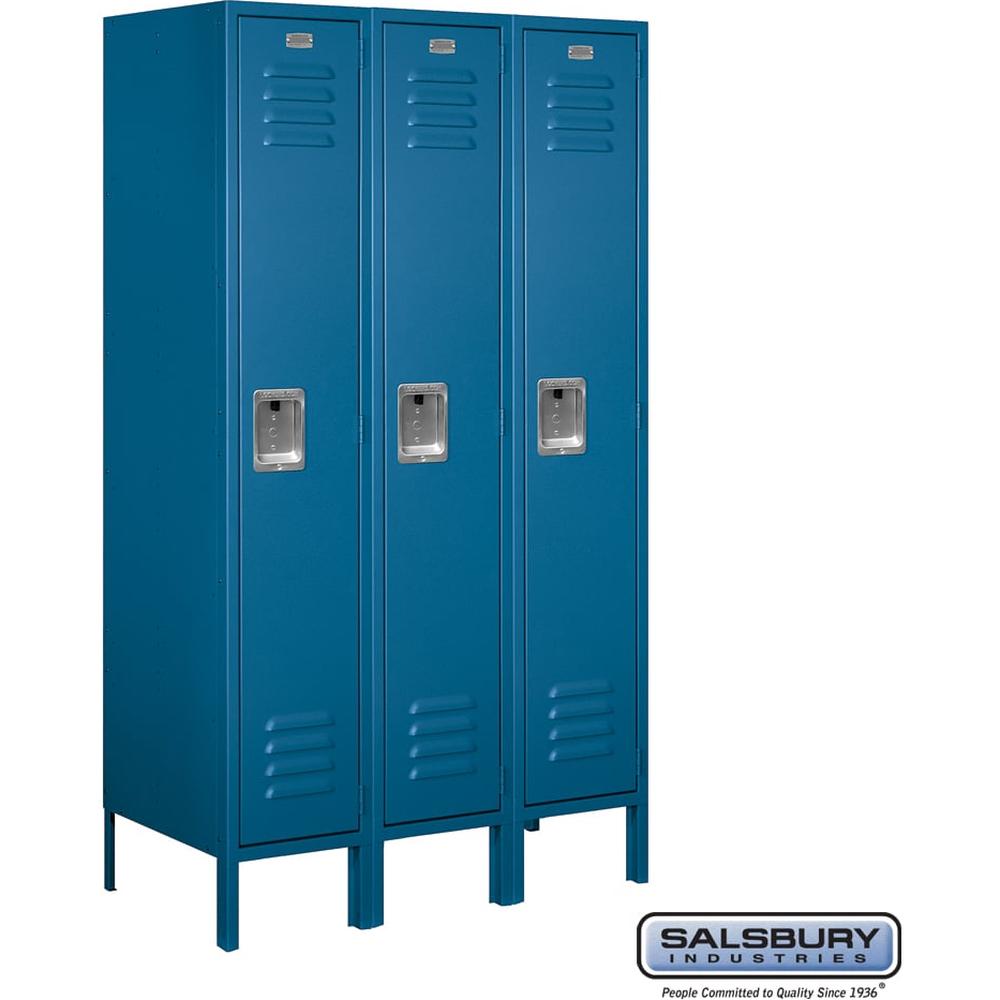 12" Wide Single Tier Standard Metal Locker - 3 Wide - 5 Feet High - 18" Deep by Salsbury