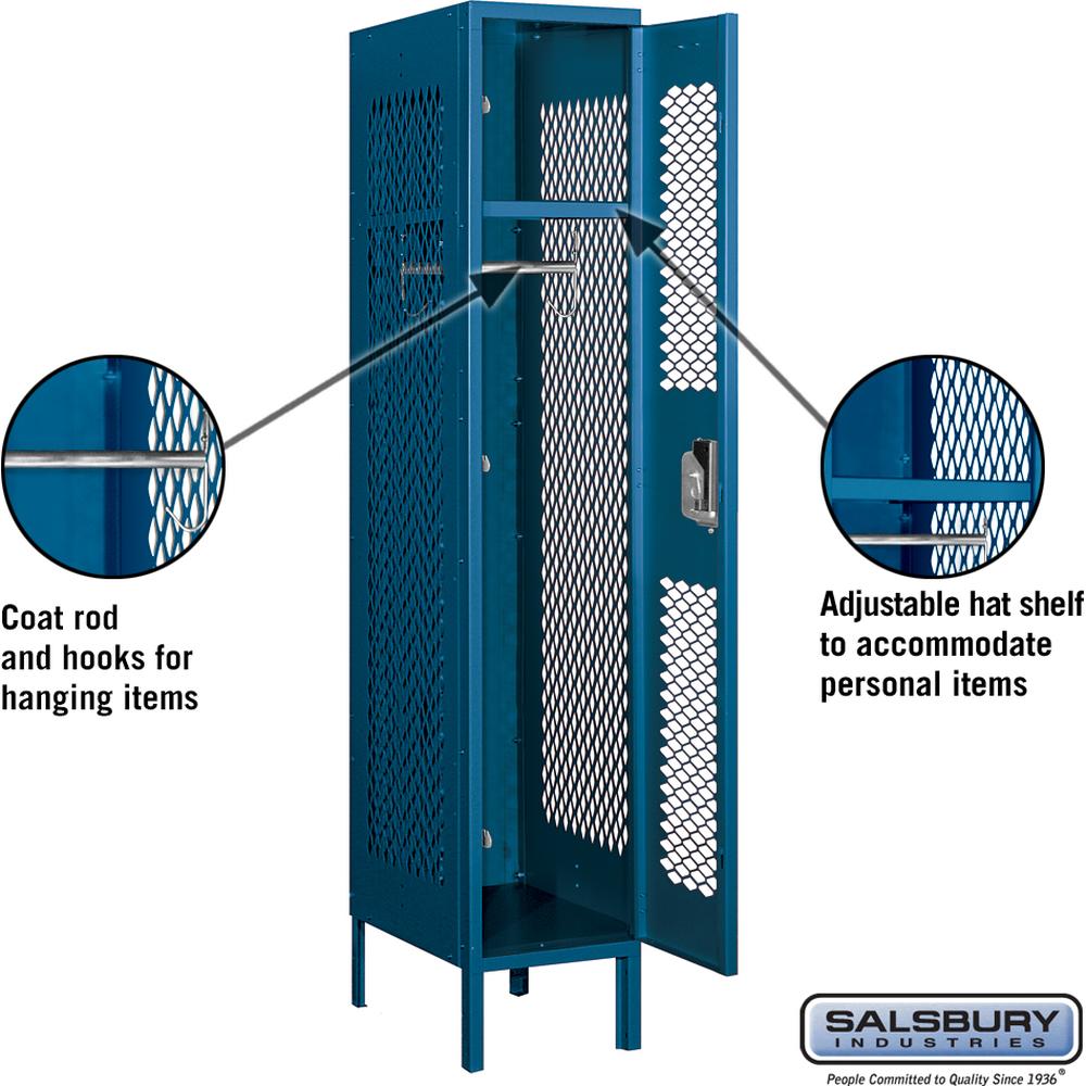 12" Wide Single Tier Vented Metal Locker - 1 Wide - 5 Feet High - 18" Deep by Salsbury