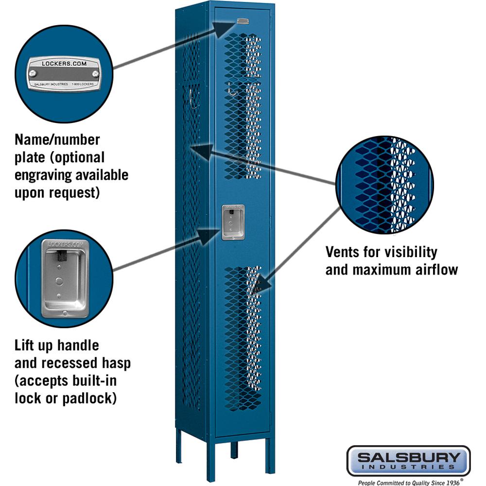 12" Wide Single Tier Vented Metal Locker - 1 Wide - 6 Feet High - 12" Deep by Salsbury