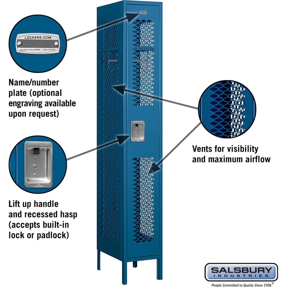 12" Wide Single Tier Vented Metal Locker - 1 Wide - 6 Feet High - 18" Deep by Salsbury
