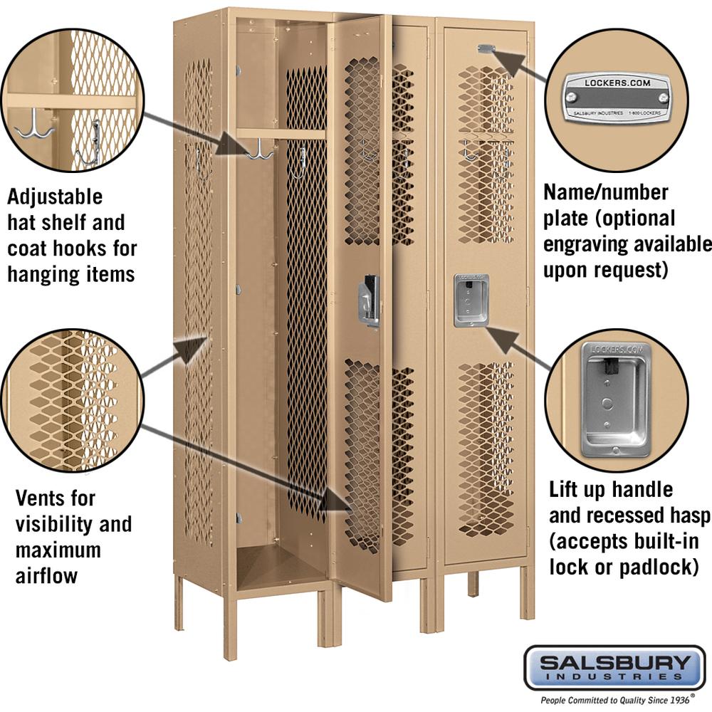 12" Wide Single Tier Vented Metal Locker - 3 Wide - 5 Feet High - 12" Deep by Salsbury