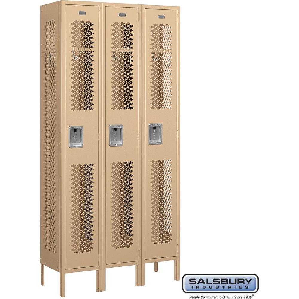 12" Wide Single Tier Vented Metal Locker - 3 Wide - 6 Feet High - 12" Deep by Salsbury