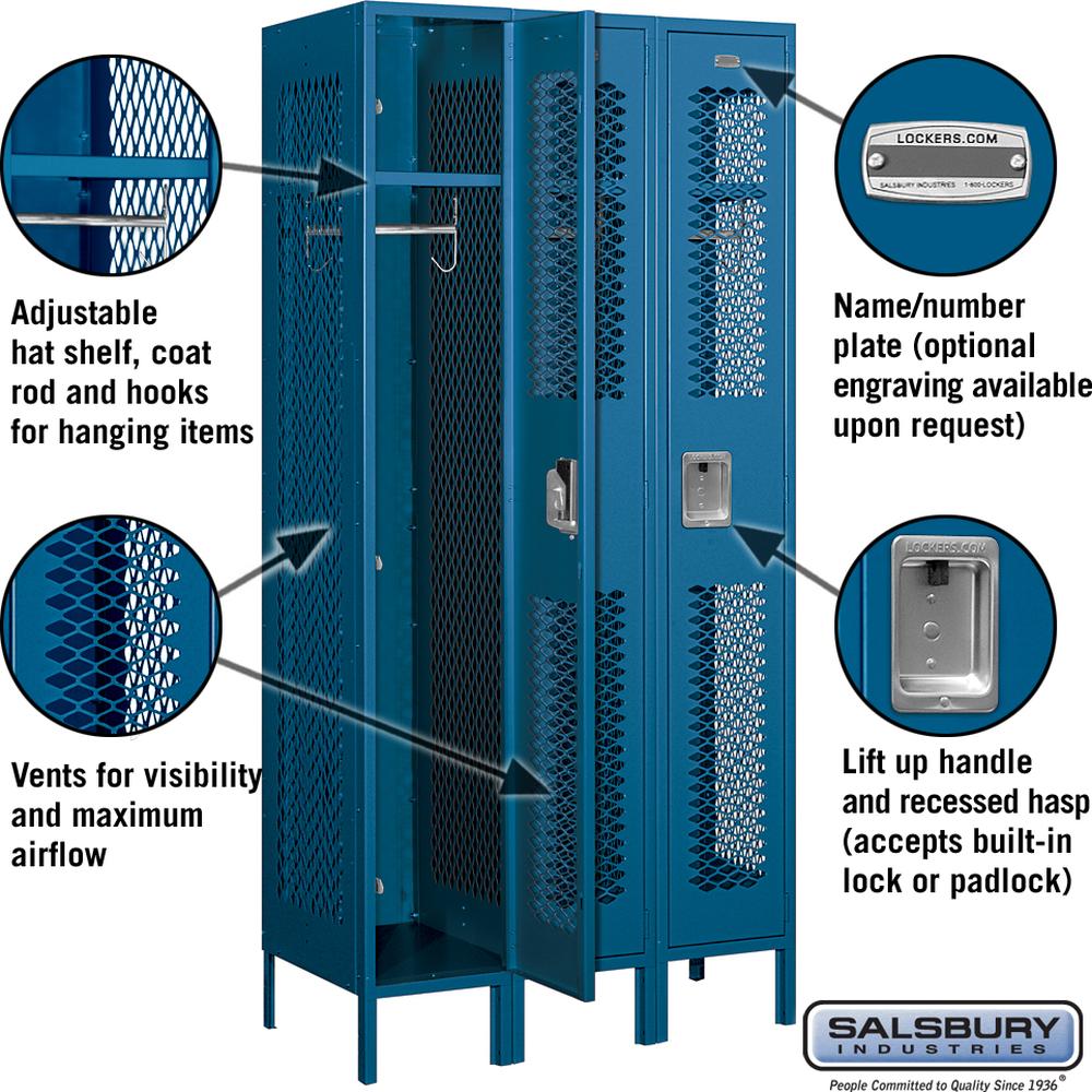 12" Wide Single Tier Vented Metal Locker - 3 Wide - 6 Feet High - 18" Deep by Salsbury