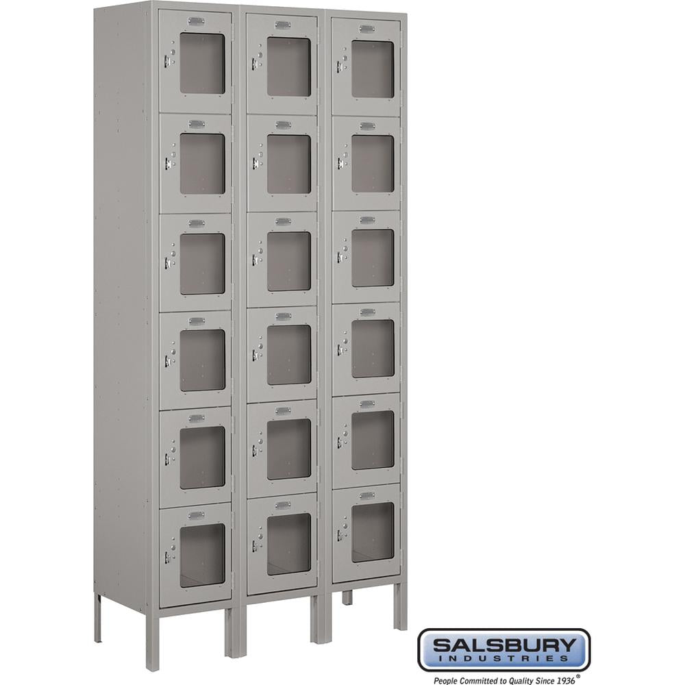 12" Wide Six Tier Box Style See-Through Metal Locker - 3 Wide - 6 Feet High - 12" Deep by Salsbury