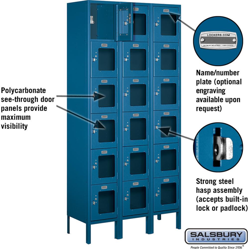 12" Wide Six Tier Box Style See-Through Metal Locker - 3 Wide - 6 Feet High - 12" Deep by Salsbury