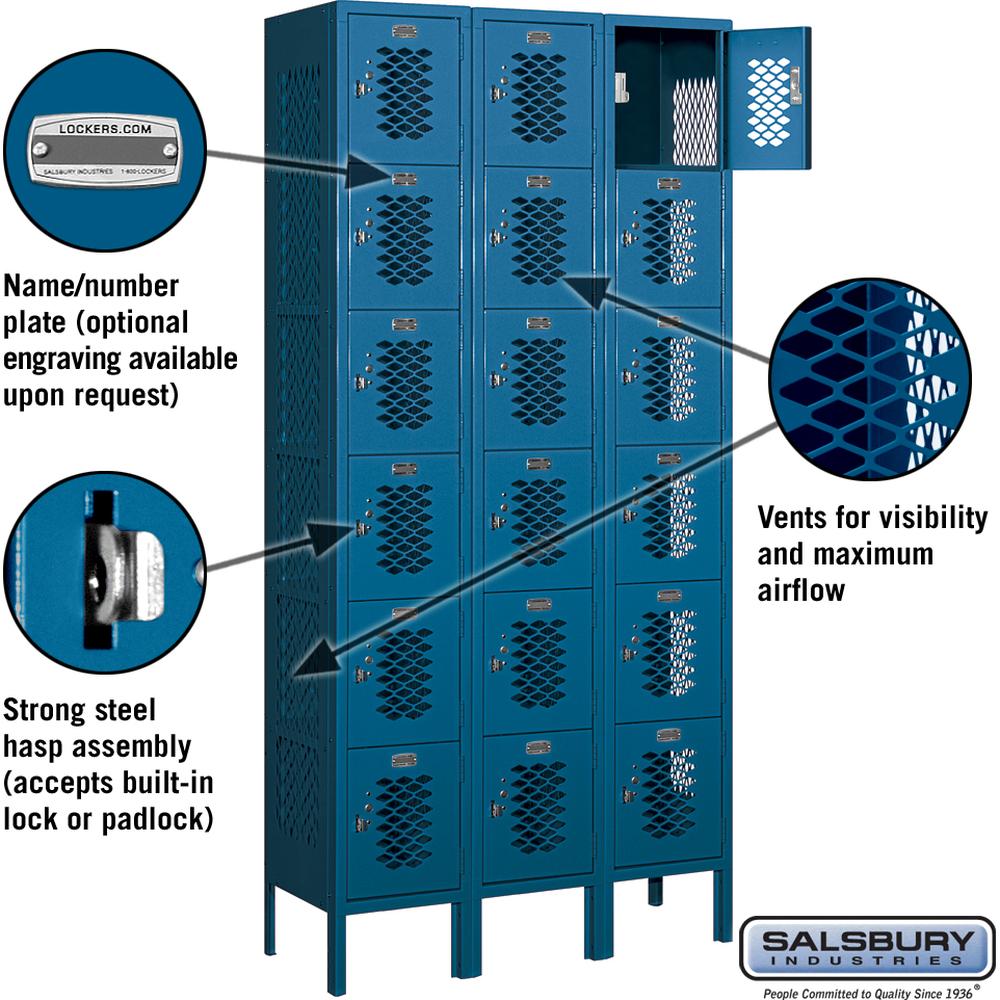 12" Wide Six Tier Box Style Vented Metal Locker - 3 Wide - 6 Feet High - 12" Deep by Salsbury