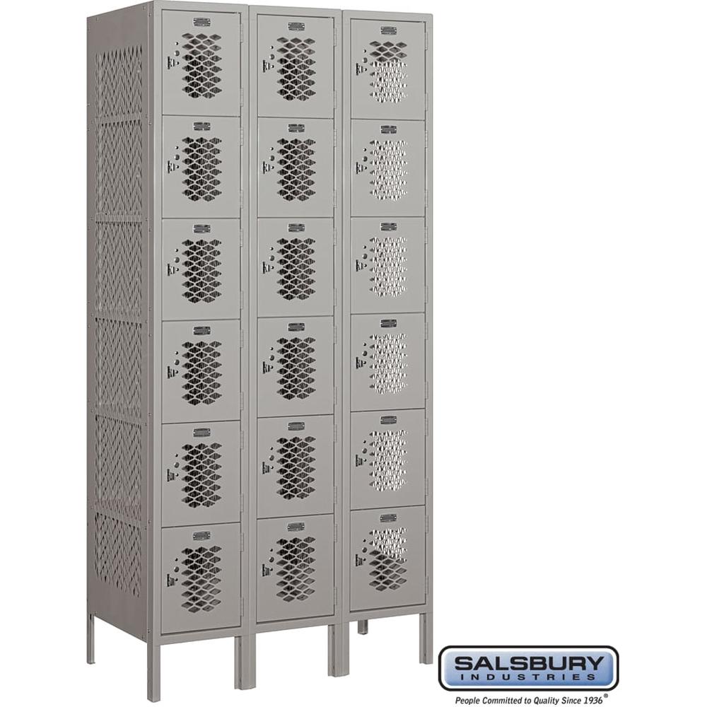12" Wide Six Tier Box Style Vented Metal Locker - 3 Wide - 6 Feet High - 18" Deep by Salsbury