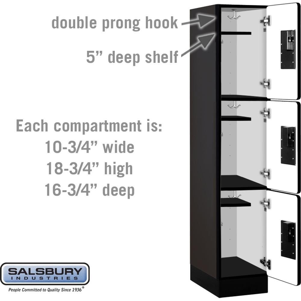 12" Wide Triple Tier Designer Wood Locker - 1 Wide - 5 Feet High - 18" Deep by Salsbury