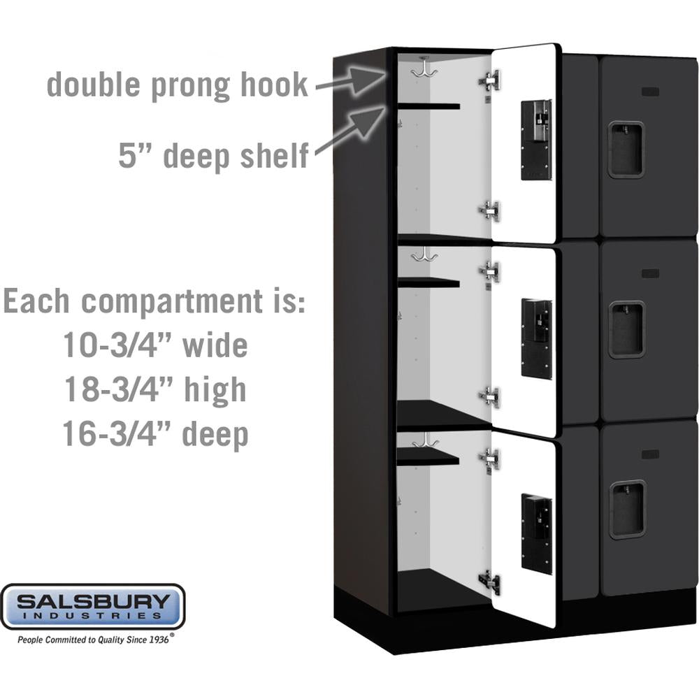 12" Wide Triple Tier Designer Wood Locker - 3 Wide - 5 Feet High - 18" Deep by Salsbury