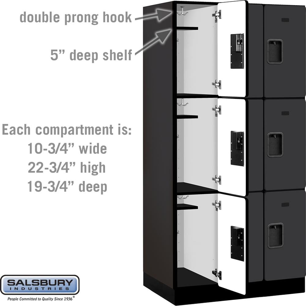 12" Wide Triple Tier Designer Wood Locker - 3 Wide - 6 Feet High - 21" Deep by Salsbury
